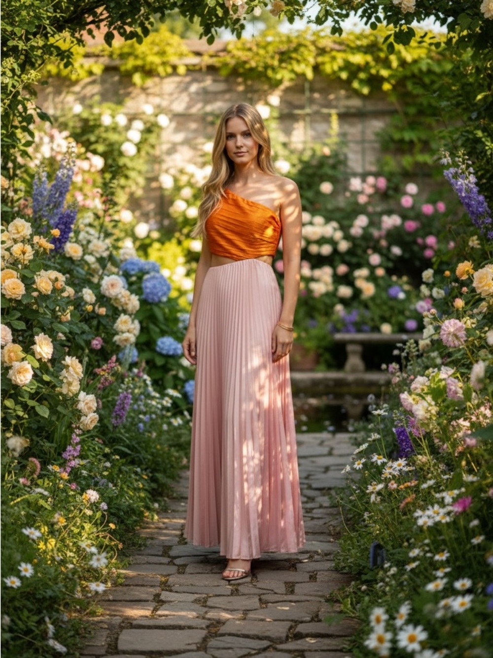 NWT AMUR Two-Tone Pleated Maxi Dress Size 4 - Picture 5 of 9